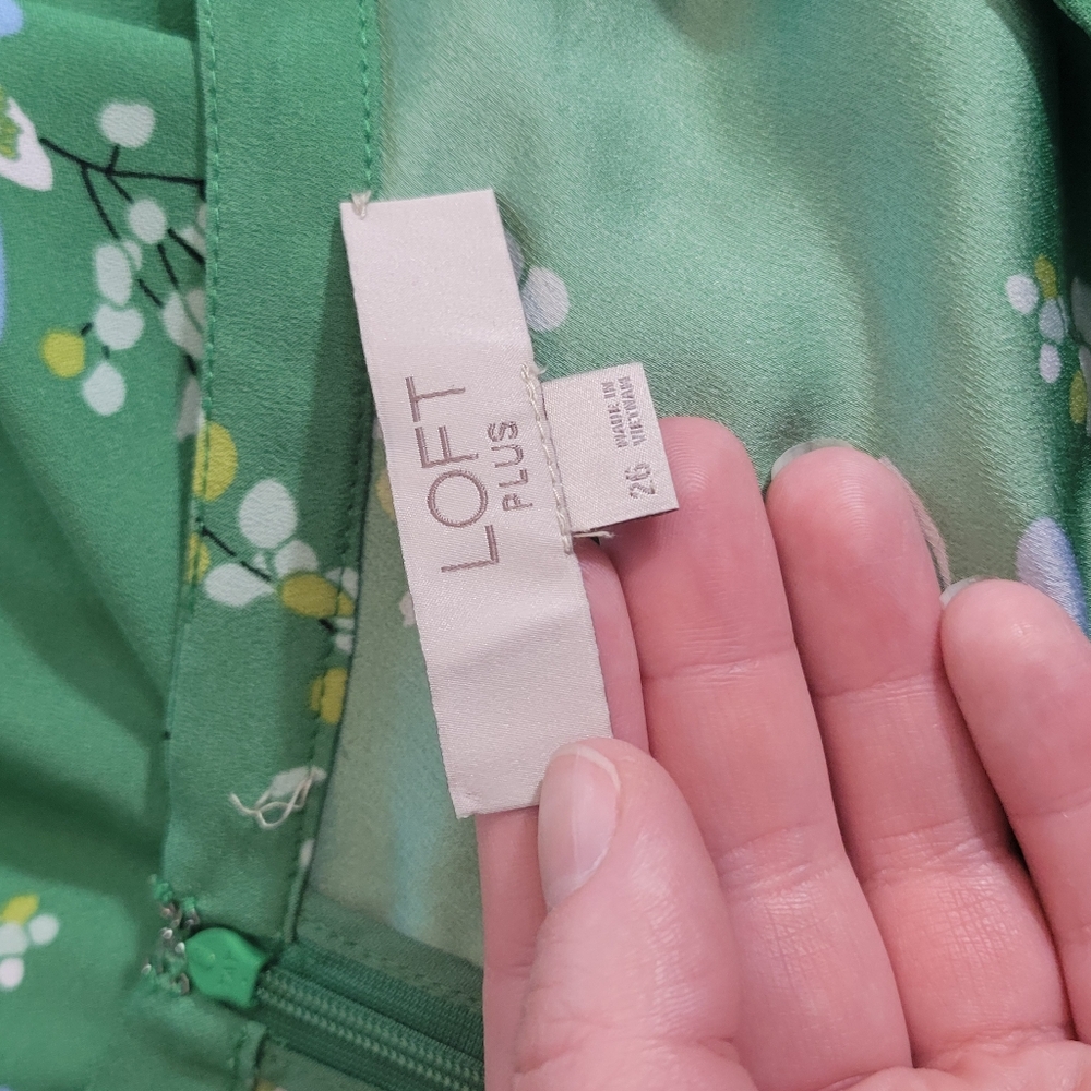 Loft Green Flower Branch Flare Shirtdress Plus Size 26 - Picture 7 of 8